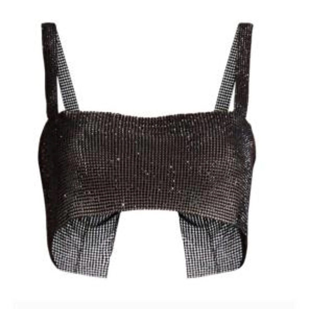 Madden NYC Black Rhinestone Mesh Crop Top